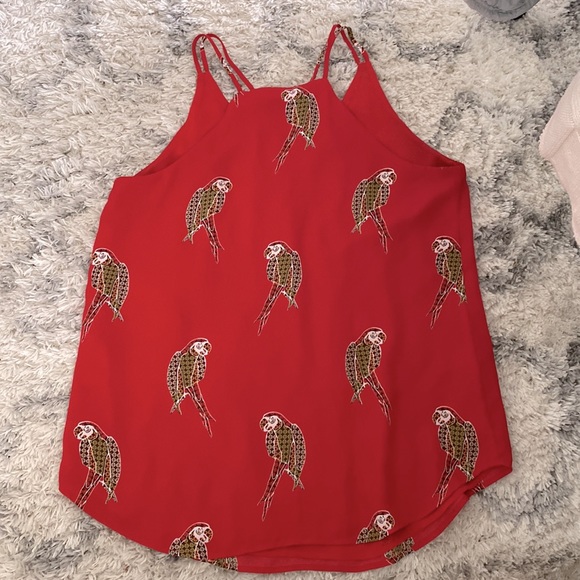 LOFT red parrot tank top blouse XS - Picture 3 of 4